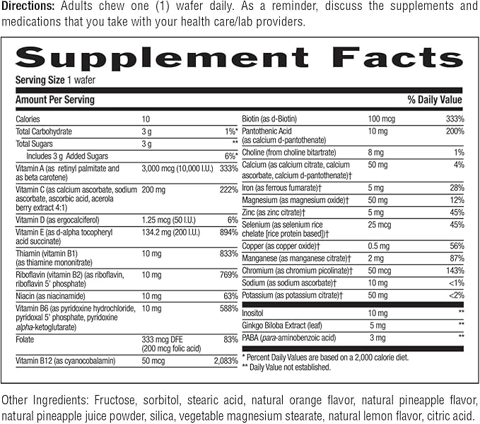 Country Life Adult Chewable Multivitamin with Coenzyme B-Vitamins, Antioxidants, Minerals, Pineapple-Orange Flavor - Supports Energy Metabolism and Immune Health, Gluten Free - 60 Wafers
