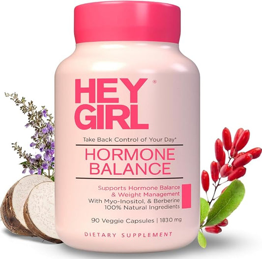 Hey Girl Hormone Balance for Women – 12in1 for Menopause, PCOS, PMS, Mood, Hot Flash, Hormonal Support– w Myo-Inositol, Berberine, Maca Root, Black Cohosh, DIM, Dong Quai