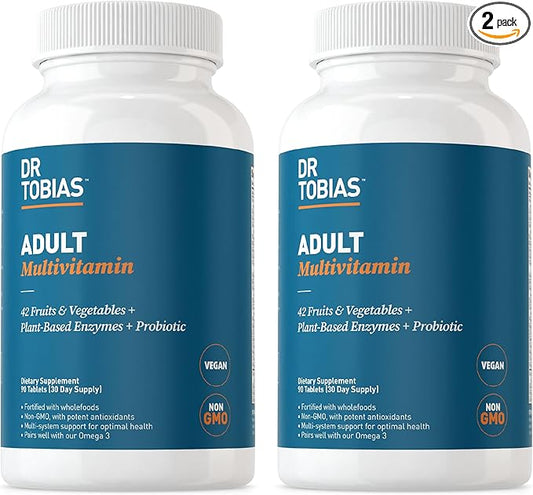 Dr. Tobias Adult Multivitamin for Women & Men, Immune Supporting Vitamins from 42 Fruits, Vegetables, Plus Probiotics, Vegan Multivitamins for Men & Women, Non-GMO, 180 Tablets, 60 Servings