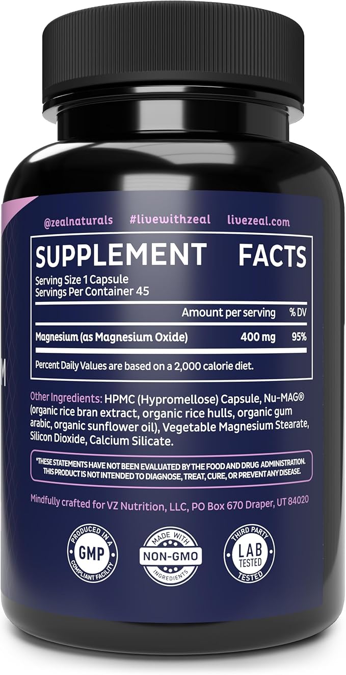 Zeal Premium Chelated Magnesium Oxide (400mg | 45 Capsules)