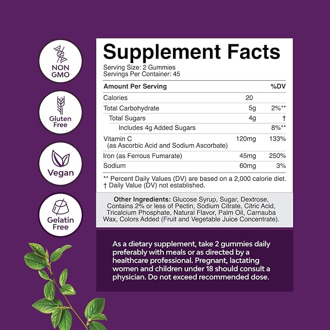 Bundle of Delicious Iron Gummies for Women and Men - Iron Supplement for Women and Men with Vitamin C and Pure Magnesium Glycinate 400mg Per Serving - for Mood Sleep and Relaxation