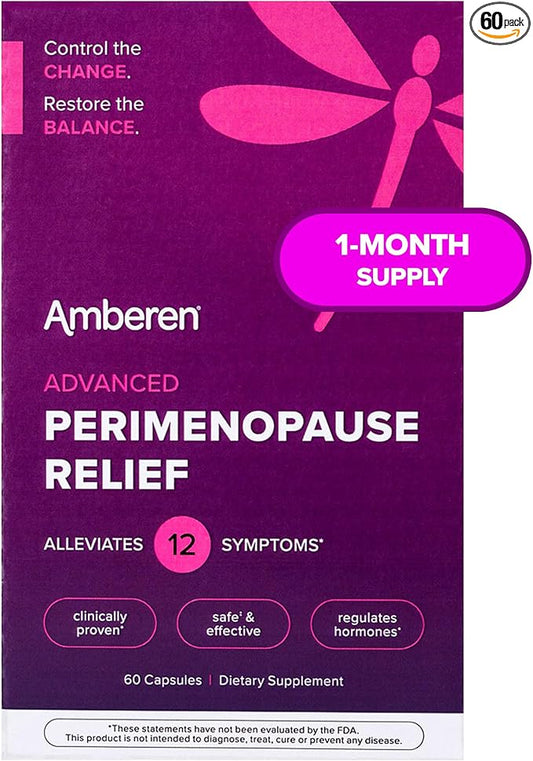 Amberen Perimenopause, Peri-Menopause Multi-Symptom Relief, Vitamin B, Vitamin E & Antioxidants Supplement, Clinically Shown to Help Support Hormone Balance, Hot Flashes & Night Sweats, 60 Count