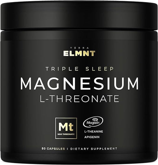 ELMNT Triple Sleep Magnesium Threonate w. Apigenin, Theanine & Magtein Magnesium L-Threonate - Highest Absorption Magnesium Supplement Capsules Natural Sleep Aid for Deep Sleep Calm & Stress Relief
