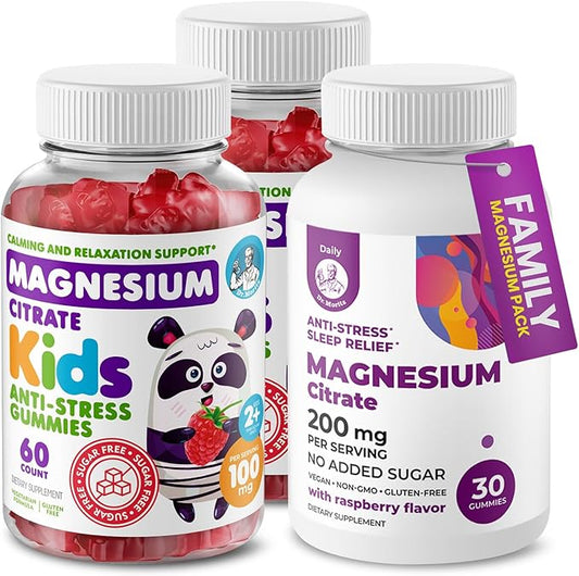 DR. MORITZ Magnesium Bundle - Gummies for Adults (200mg, 30 Count) and Kids Magnesium Gummies (60 Count, 2 Pack) - Sugar-Free