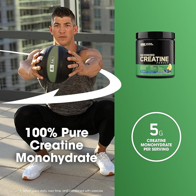Optimum Nutrition Creatine Monohydrate Powder - Blueberry Lemonade Creatine, 60 Servings