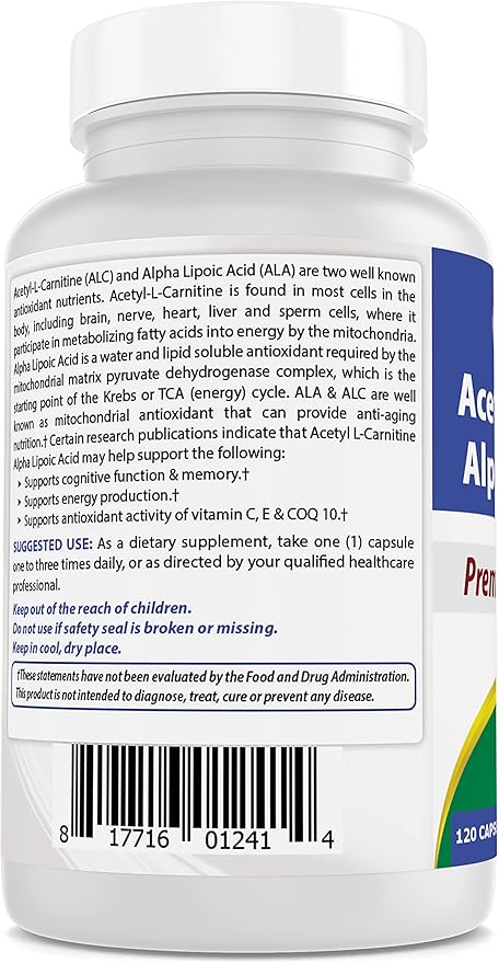 Best Naturals Acetyl L-Carnitine and Alpha Lipoic Acid 750 mg 120 Capsules (120 Count (Pack of 2))