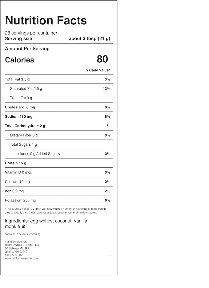 drink wholesome Vanilla Egg White Protein Powder | for Sensitive Stomachs | Gut Friendly | Dairy Free | No Artificial Sweeteners or Stevia | Carnivore, Keto, Low Carb & Paleo | for Kids & Seniors