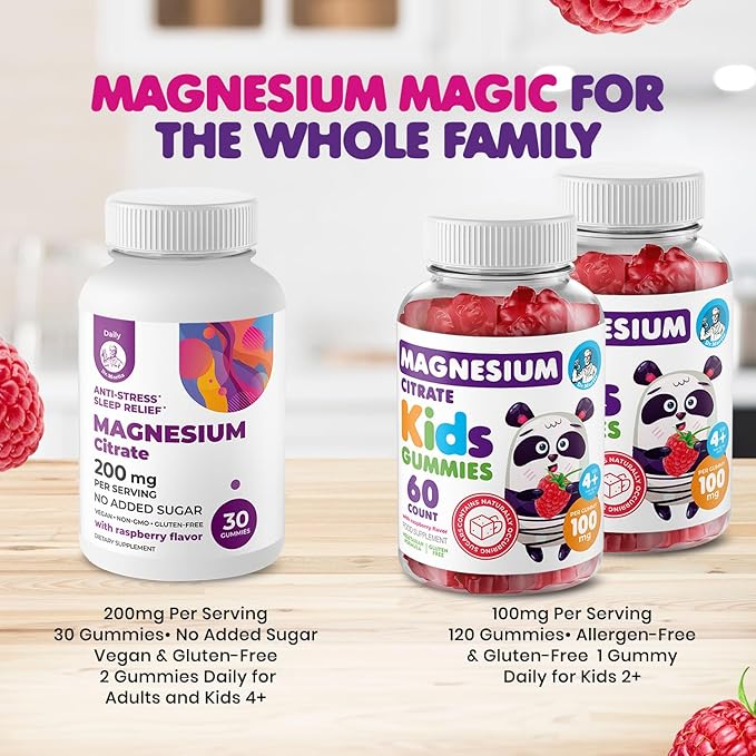 DR. MORITZ Magnesium Bundle - Gummies for Adults (200mg, 30 Count) and Kids Magnesium Gummies (60 Count, 2 Pack) - Sugar-Free