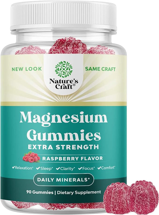 Extra Strength Calm Magnesium Gummies for Adults - Relaxing Magnesium Citrate Gummies with Elemental Mag - Sleep Aid Soft Chews Raspberry Flavored - Body & Mind Relaxation - 90 Count