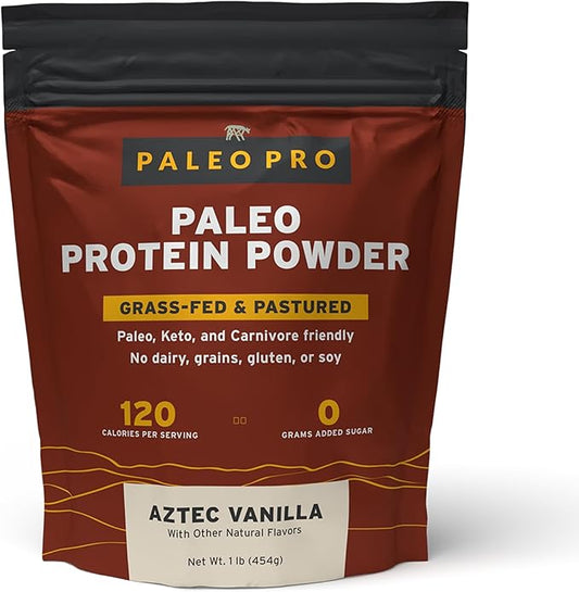 PaleoPro Protein Powder Grass-Fed, Pastured, Cage-Free Protein | Gluten Free, Dairy Free. No Sugar, Soy, Grains or Net Carbs | Paleo & Keto Friendly - 15 Servings (1 lb, Aztec Vanilla)