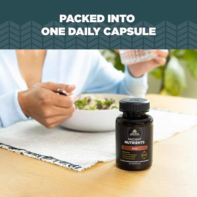 Ancient Nutrition, Ancient Nutrients Iron - 18mg Iron, Adaptogenic Herbs, Enzyme Activated, Paleo & Keto Friendly, 30 Capsules…