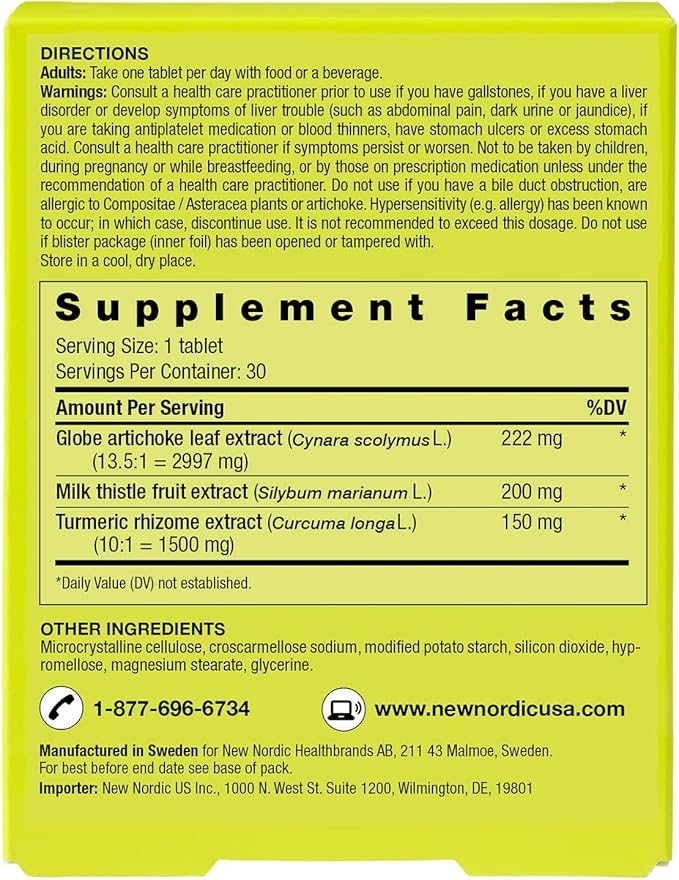 NEW NORDIC Active Liver 30-Day Supply, Daily Liver Supplement, Milk Thistle, Artichoke & Turmeric, 30 Tablets (Pack of 1)