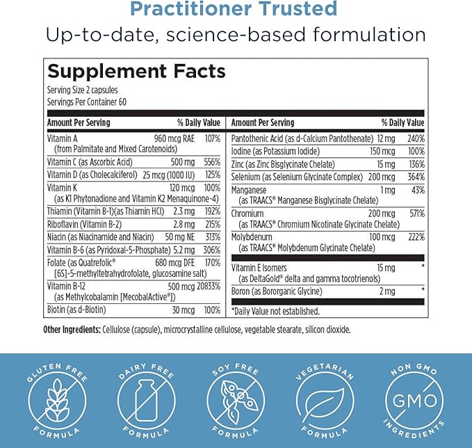 Designs for Health Methylated Multivitamin for Women & Men - Twice Daily Multimineral Supplement & Multivitamin Without Iron + Methylated B12 and Folate, Vitamin C, K, D, E + More (120 Capsules)