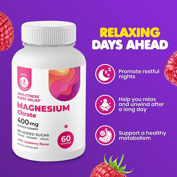 DR. MORITZ Calm Magnesium Gummies for Adults (400mg, 60 Count) and Kids Magnesium Gummies (60 Count) - for Relaxation Support - Sugar-Free & Non-GMO - Raspberry Flavor