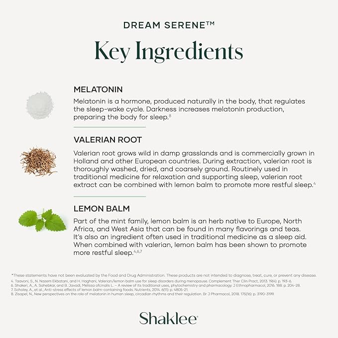 Shaklee - Dream Serene™ Melatonin Sleep Aid - Fall Asleep Faster, Wake Up Refreshed - with Melatonin, Valerian, Lemon Balm, L-Theanine - for Ultimate Beauty Sleep - 30 Softgels