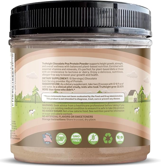 TruHeight Growth Protein Shake (Chocolate Milk Flavor, Plant) Natural Growth & Development Protein Powder for Kids & Teens - Weight Gain Drinks, Endorsed by Pediatricians, Picky Eater Vitamin, Ages 5+