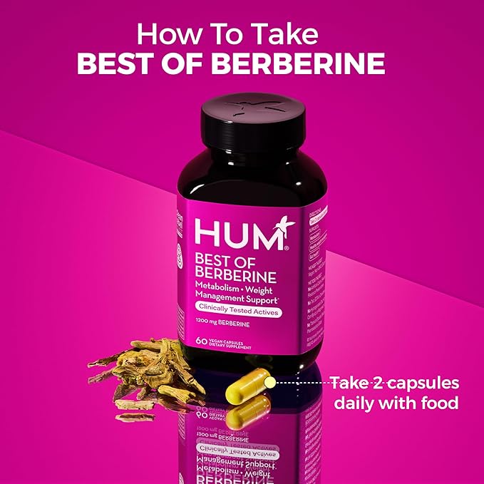 HUM Best of Berberine Supplement 1200mg - Pure Potency for Metabolic Wellness, Enhanced with BioPerine for Maximum Absorption (60 Capsules)