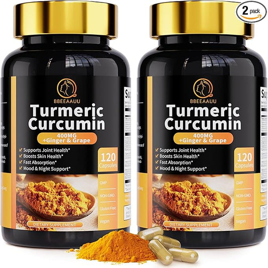 (2 Pack) Turmeric Curcumin with Black Pepper Extract & Ginger, Extra Strength Turmeric Supplement, Enhanced Absorption, Turmeric Capsules for Joint, Skin Wellness and Mood Support, 240 Capsules
