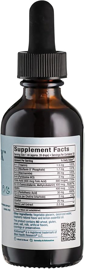 Maxi Health Kids Raspberry Liquid Vitamin B Complex - Vitamin Supplement with Vitamin B12 - Sublingual B Vitamins Complex Drops for Kids with B1 B2 B3 B5 B6 Biotin Folic Acid - 2 fl. Ounces