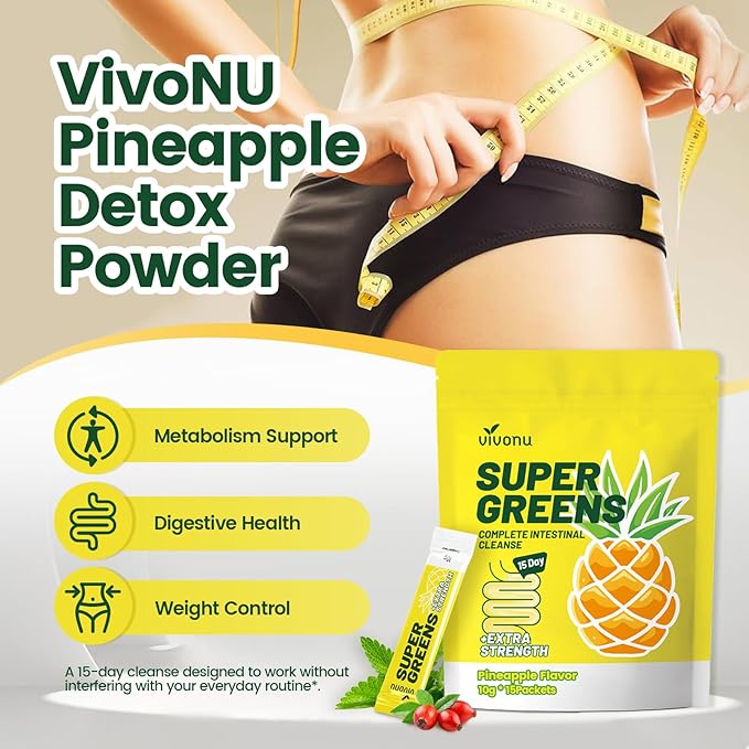 Colon Cleanse Digestive Support/Pineapple Detox Powder/Natura/Sweetener Without Artificia/Flavors - Daily Fiber for Toxin Elimination to Reduce Bloating
