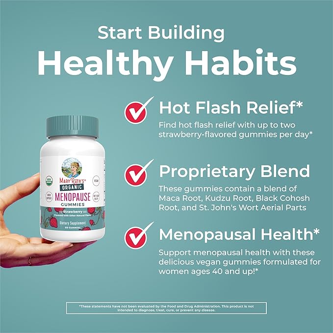 Organic Menopause Gummies by MaryRuth's | Menopause Supplements for Women | Mood Support | Hot Flash Relief | Maca Root | Black Cohosh | USDA Organic | Non-GMO | Vegan | 30 Servings