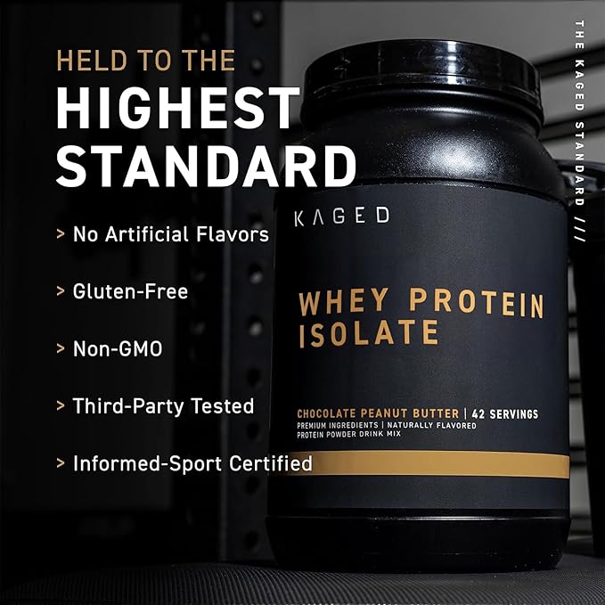 Kaged Whey Protein Isolate Powder, PB Chocolate, 100% Pure Low Lactose Whey, Post Workout Recovery Drink, Support Muscle-Building, 25g per Serving, Amazing Taste Easy Mix for Shakes, 41 Serving