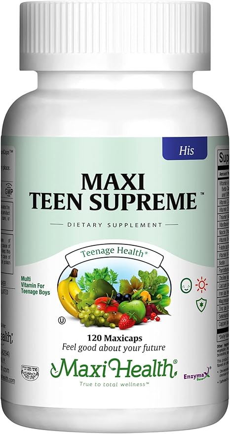 Maxi Health Teen Supreme HIS Vitamins for Teen Boys (120) - Teen Multivitamin for Young Men Ages 12 17 - Daily Teen Vitamins for Nutrition, Energy, Immune Support, Antioxidants & Teen Boy Needs
