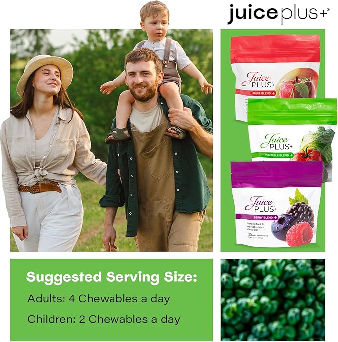 JuicePlus+ Fruit, Vegetable & Berry Blend Soft Chews (Chewables) - 30 Plant-Based Ingredients! Vegan Gummies for Kids & Adults - Gluten-Free, Non-GMO, No HFCS - Prepacked 3 pouches (30 Adult Servings Each)