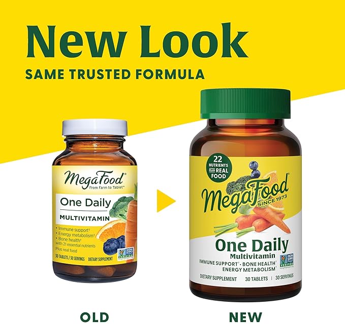 MegaFood One Daily Multivitamin - Multivitamin for Women and Men - with Real Food - Immune Support Supplement - Vitamin C & Vitamin B - Bone Health - Energy Metabolism - Vegetarian, Non-GMO - 180 Tabs