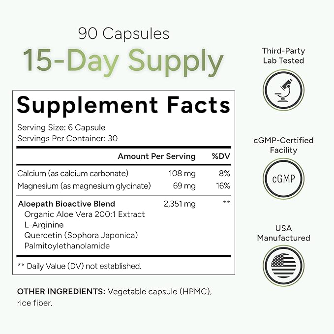200x Aloe Vera Extract for Bladder Health with Quercetin, PEA & L-Arginine - Organic Aloe Vera Capsules - USA Manufactured Premium Aloe Vera Supplement - Easy To Swallow Pills - 90 Capsules