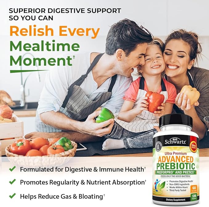 Prebiotics for Advanced Gut Health - Immune System Support & Dietary Fiber - Fuels Good Bacteria Growth to Promote Digestive Health - Gas & Digestion Support - Probiotics for Men & Women -120 Capsules