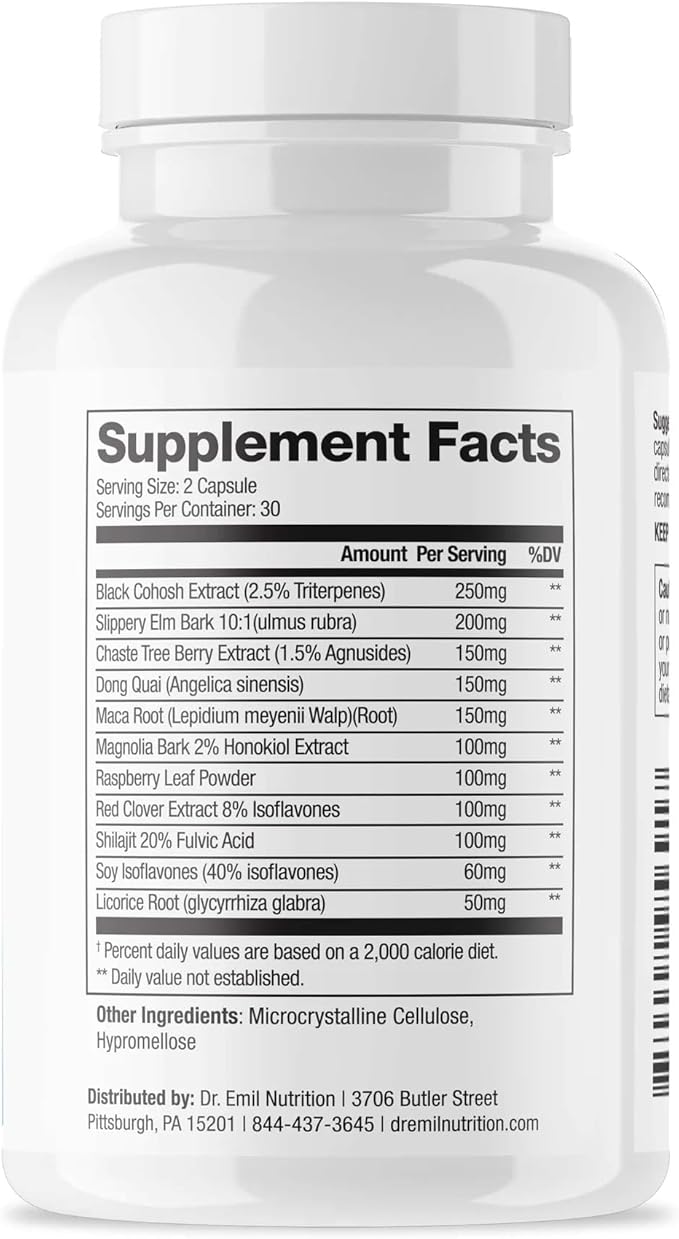 DR. EMIL NUTRITION Menopause Supplements for Women - Multi-Symptom Menopause Relief for Hot Flashes, Night Sweats & Mood Swings - Menopause Support Pills with Black Cohosh - 30 Day Supply