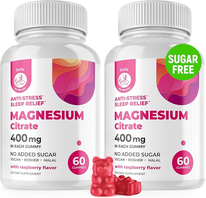 Magnesium Gummies Sugar-Free - Calm Magnesium Supplement for Children, Sugar-Free Magnesium Citrate Gummies for Kids & Adults (120 Count)