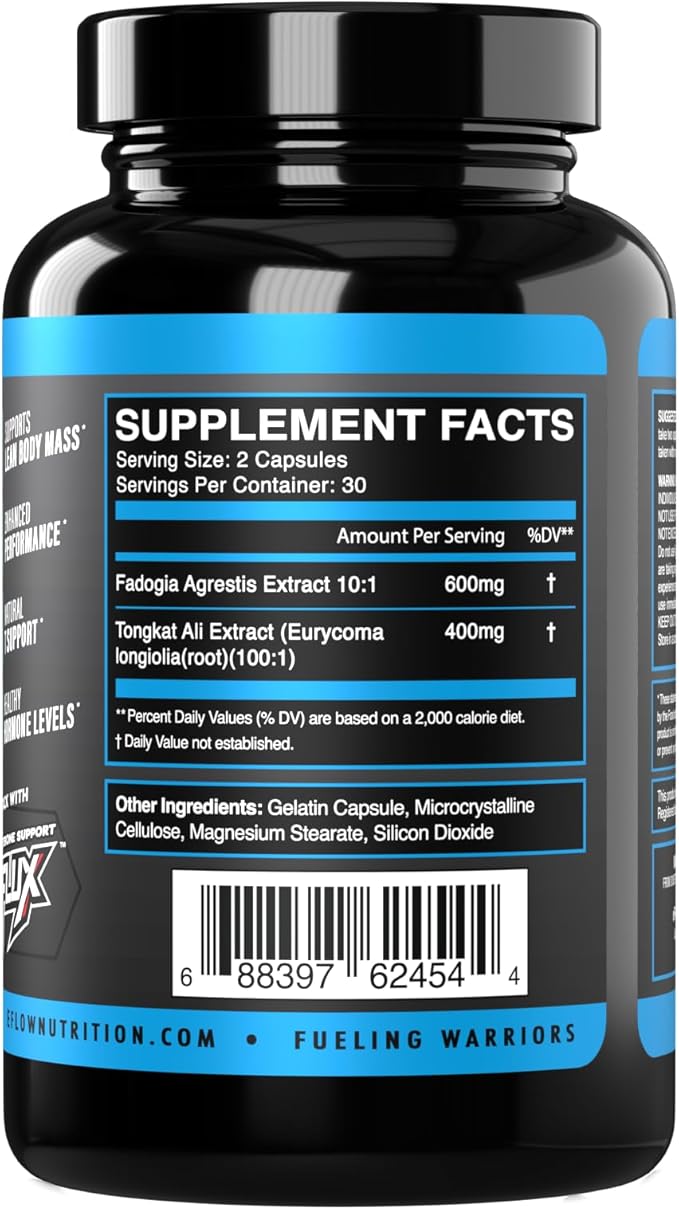 eFlow Nutrition Fadogia Agrestis + Tongkat Ali - [2-in-1] Natural Performance Supplement for Health and Wellness - Hormone, Energy, & Mood Support - Extract Powder (60 Capsules)