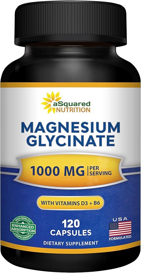 Magnesium Glycinate 1000mg with Vitamin D3 & B6-500mg per Capsule - Pure Elemental Mag Supplement Complex for Sleep, Muscle, Bone Health - Replace Gummies, Tablets & Powder - 120 Capsules