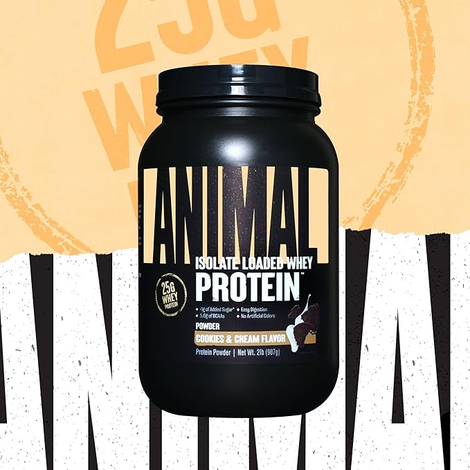 Animal Whey Isolate Protein Powder - Loaded for Pre & Post Workout Muscle Builder and Recovery with Digestive Enzymes for Men & Women - 25g Protein, Great Taste, Low Sugar - Cookies & Cream 2 lbs
