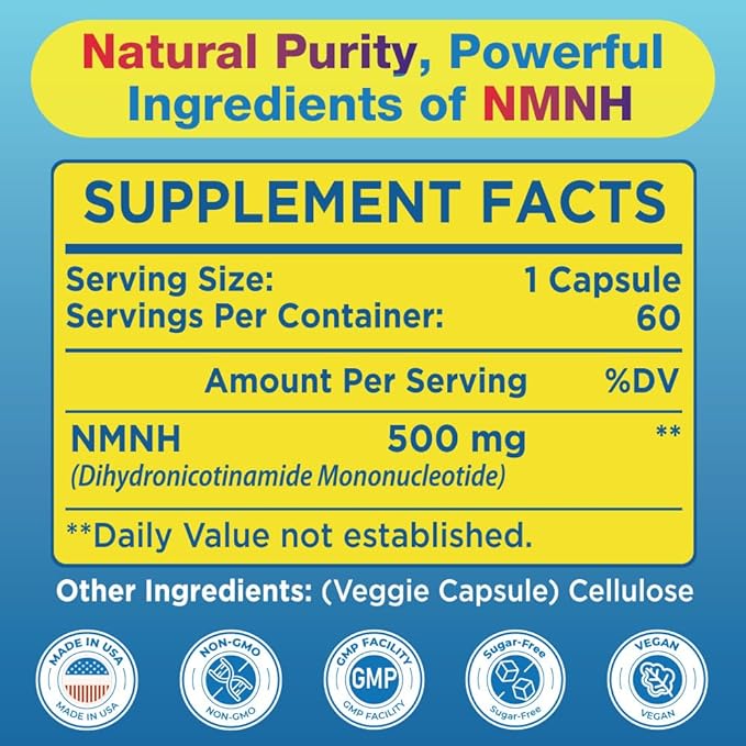 NMNH (Dihydronicotinamide Mononucleotide) 500mg Per Serving, NMNH NAD Supplement to Boost NAD+ Levels As We Age, NAD Plus Supplement for Anti Aging, Energy, Immune, Focus, Pure Organic - 300 Capsules