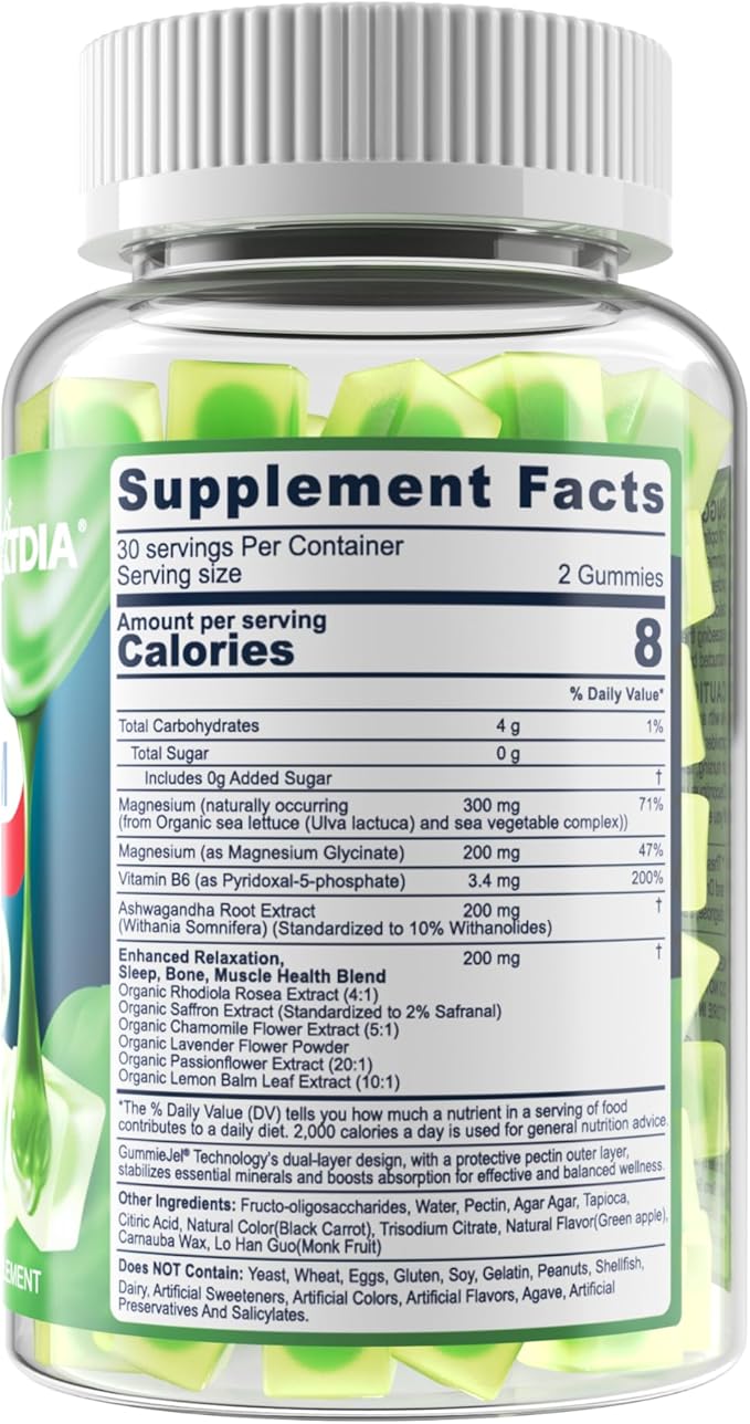 Organic Magnesium Gummies 500mg for Adults and Kids 7+ | Equivalent to 10 Forms of Magnesium | Plant-Based | Best Absorption | Gentle On Stomach |Supports Zzz & Relaxation,Brain,Muscle, Hēart, Bone
