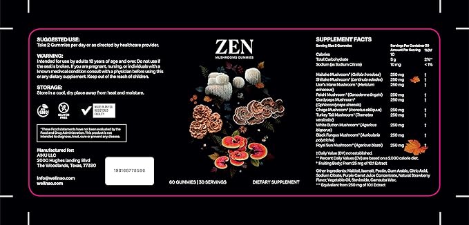 NAO Made in USA 10-in-1 Mushroom Gummies Nootropic – Premium Blend with Reishi, Lion’s Mane, Chaga, Cordyceps, Shiitake, Maitake & Turkey Tail for Brain, Immune & Energy Support –Non-GMO, Vegan