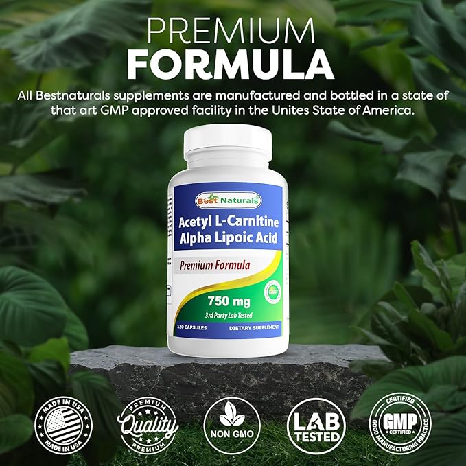 Best Naturals Acetyl L-Carnitine and Alpha Lipoic Acid 750 mg 120 Capsules (120 Count (Pack of 3))