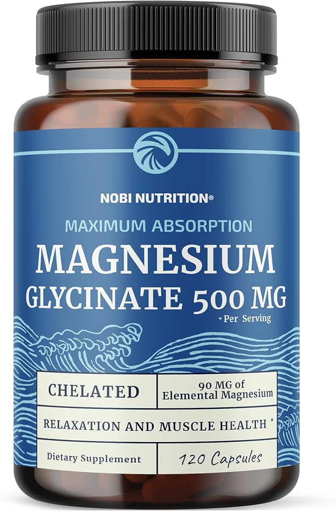 Magnesium Glycinate 500mg | Chelated for High Absorption | Muscle Relaxation, Bones, Heart, Nerve, Sleep & Calm Support for Women & Men | Magnesium Chelate Supplement & Bisglycinate Complex | 120ct