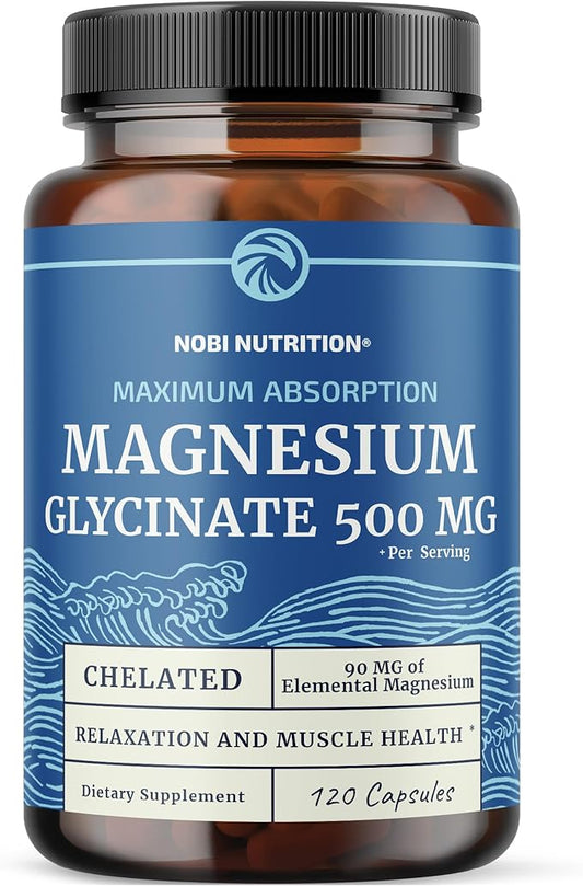 Magnesium Glycinate 500mg | Chelated for High Absorption | Muscle Relaxation, Bones, Heart, Nerve, Sleep & Calm Support for Women & Men | Magnesium Chelate Supplement & Bisglycinate Complex | 120ct