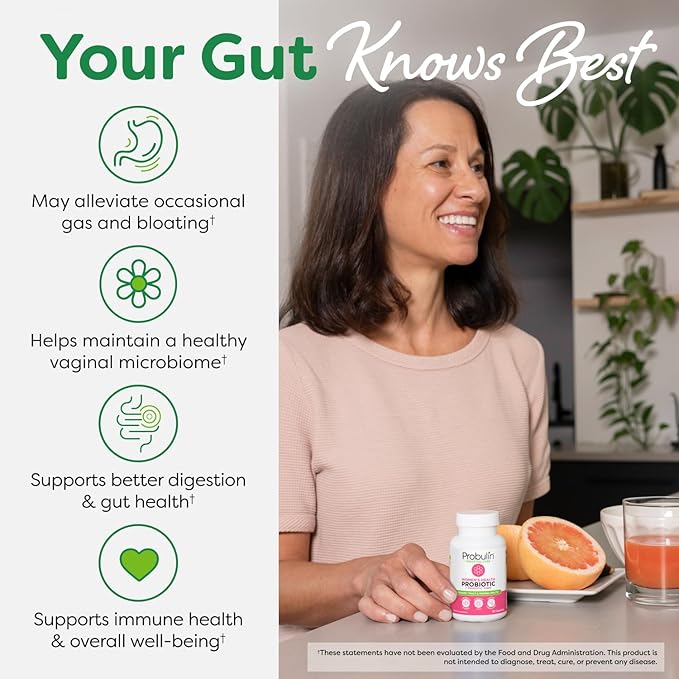 Probulin Womens Probiotic - Vaginal, UT, Gut & Immune Health with Lactobacillus Reuteri - 20 Billion CFU, 12 Probiotic Strains & Prebiotics - 30 Vegan, Gluten Free Capsules for Whole-Body Wellness