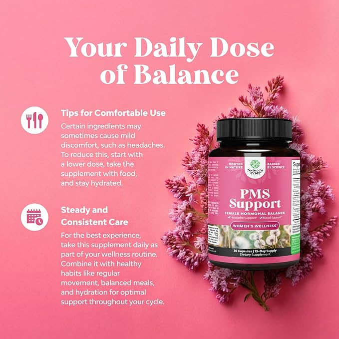 PMS Support Supplement for Women – Hormone Balance for Women & Menstrual Ease with DIM, Chasteberry, Black Cohosh & Ashwagandha - for Period Cramps Ease, Menopause Bloating, Mood Swing – 30 Ct