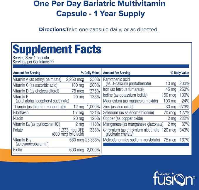 Bariatric Fusion One Per Day Bariatric Multivitamin with Iron | Easy to Swallow Capsule | Vitamin for Bariatric Surgery Patients | Gastric Bypass and Sleeve Gastrectomy | 360 Count | 1 Year Supply