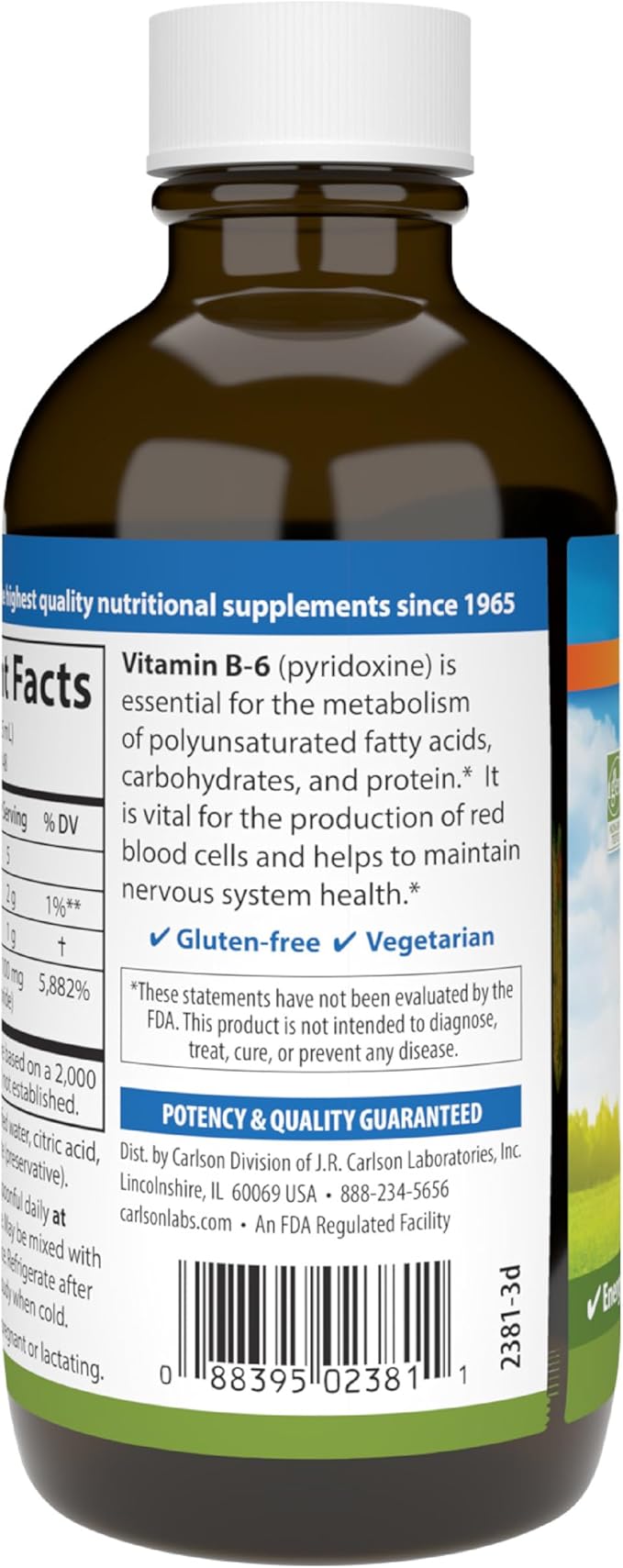 Carlson - B-6 Liquid, Vitamin B-6, Energy Production, Heart Health, Berry Lemonade Flavor, 120 mL (4 Fl Oz)