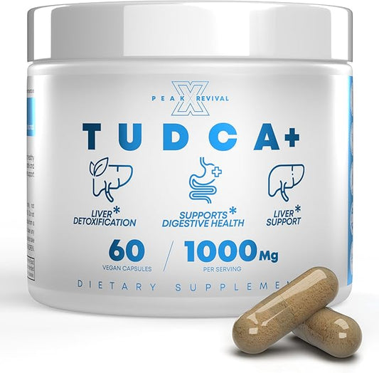 TUDCA+ 1000mg Bile Salt Supplement for Liver Support, Detoxification, Digestive Health, Inflammation, and Skin Health - Made in The USA (60 Vegan Capsules)