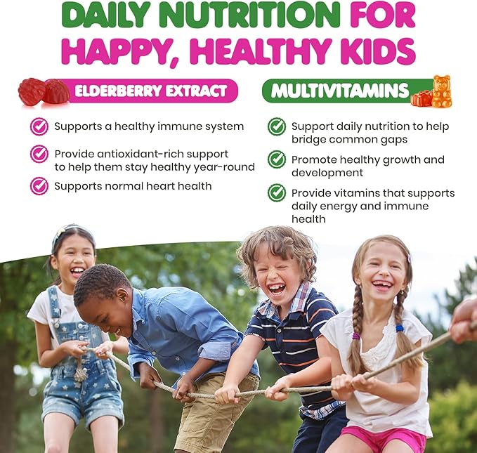 DR. MORITZ Elderberry Gummies for Kids (60 Count) and Kids Multivitamin Gummies Bundle (60 Count, 2 Pack) - for Children’s Immune Support and Overall Health - Toddler Vitamins Supplement