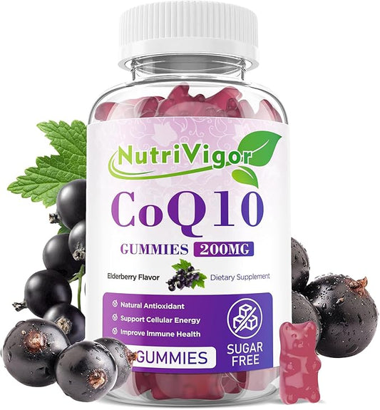 CoQ10 Gummies, Coenzyme Q10 Supplement 200mg, High Absorption CoQ10 Supplement for Cellular Energy and Immune Health, Vegan, Gluten Free, Elderberry Flavor, 60 Count