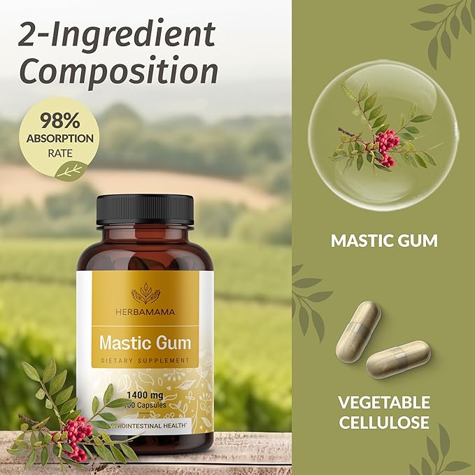 HERBAMAMA Mastic Gum and Turmeric Kit - Bundle of 1400 mg Mastic Gum Capsules & Turmeric Curcumin Tincture 4 fl oz - Vegan, Non-GMO, Sugar & Alcohol-Free - 2 Pack